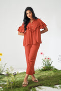 Orange Ruffle Top and Pants Co-ord Set