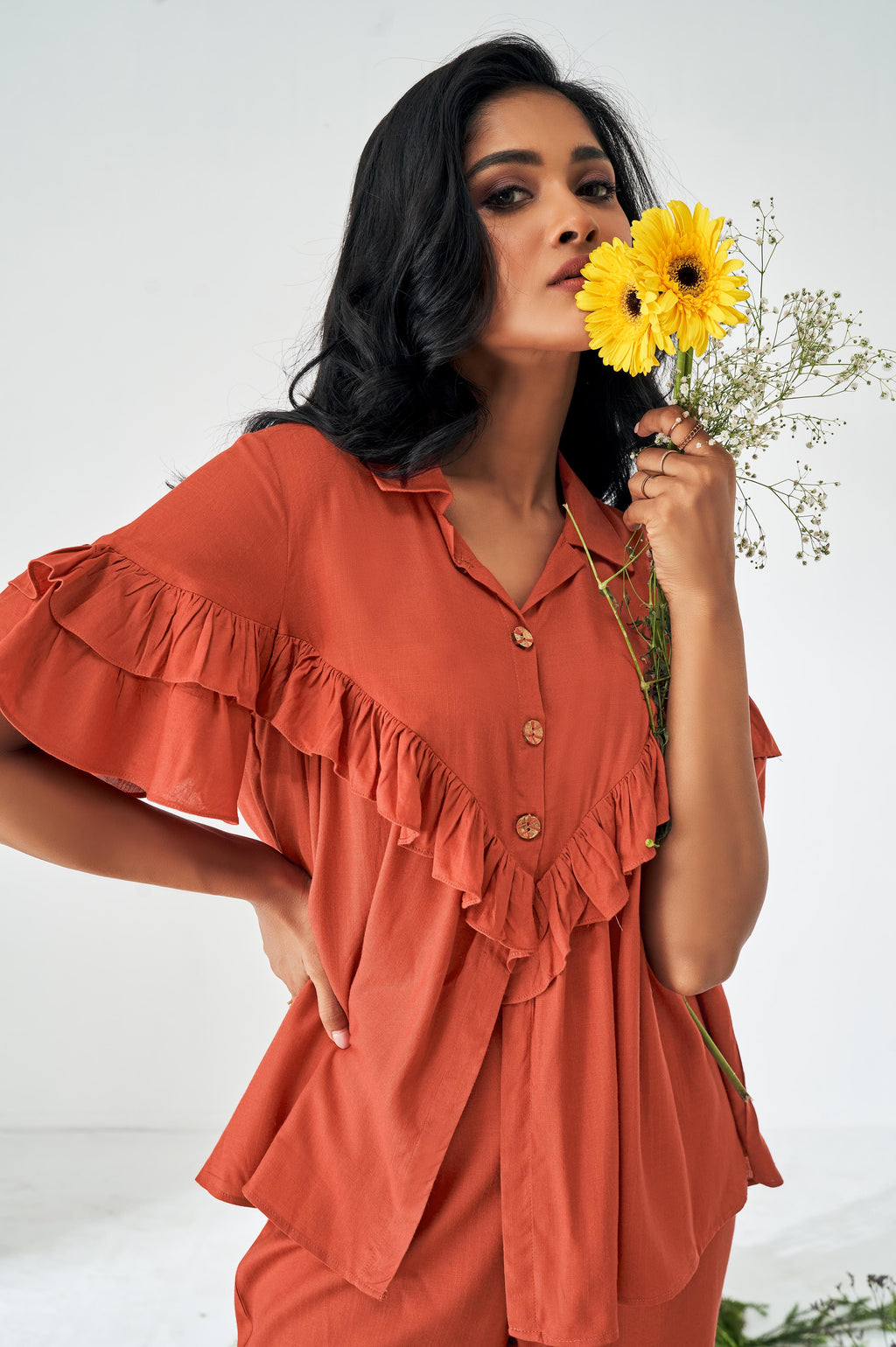 Orange Ruffle Top and Pants Co-ord Set