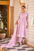 Purple Ethnic Motifs Embroidered Mirror Work Anarkali Kurti with Pyjamas & Dupatta