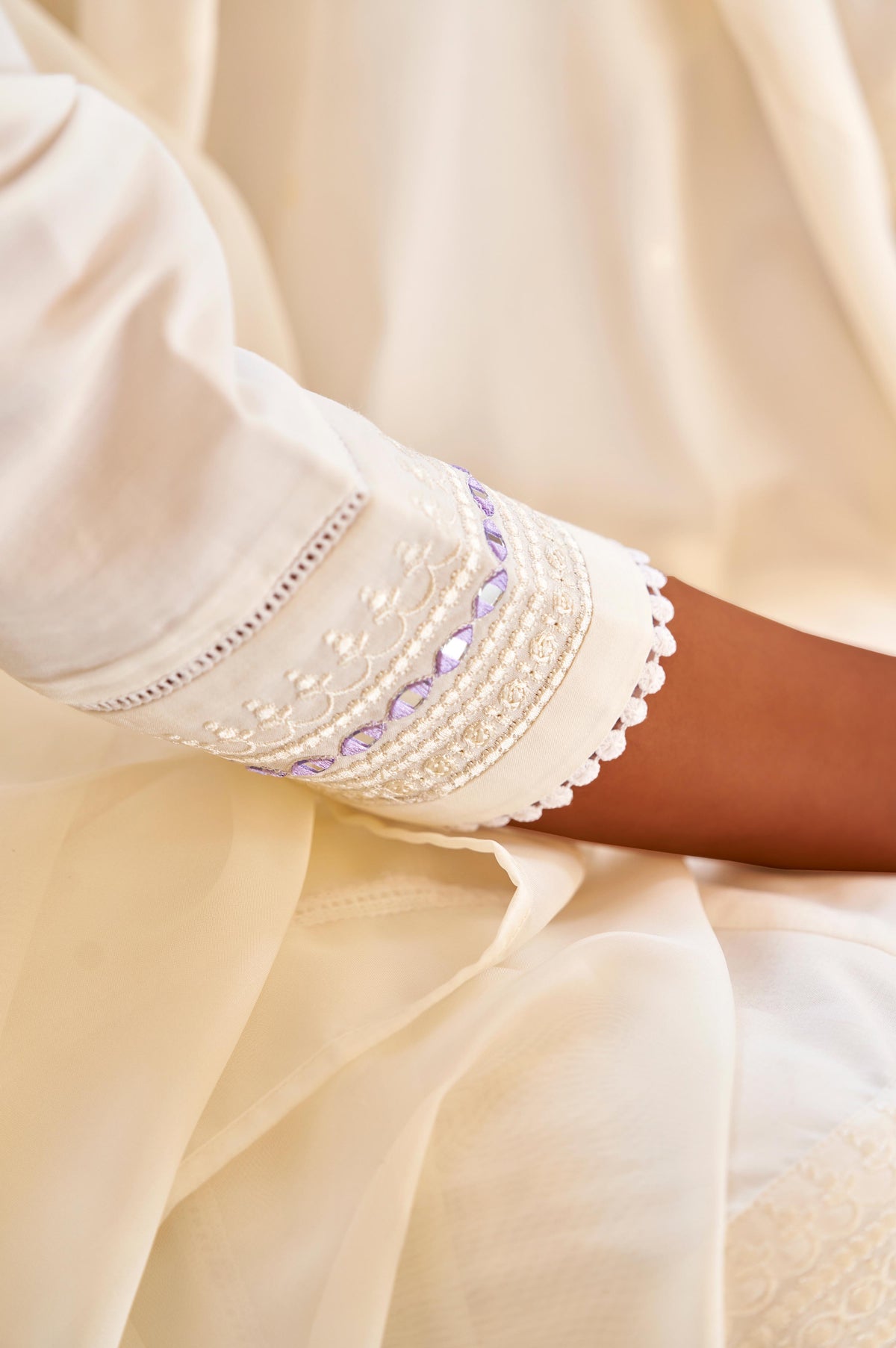 White Ethnic Motifs Embroidered Mirror Work Anarkali Kurti with Pyjamas & Dupatta
