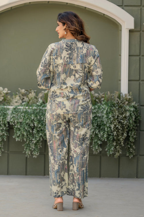 Multicolour Viscose Reyon Printed Top and Pant Co-ord Set