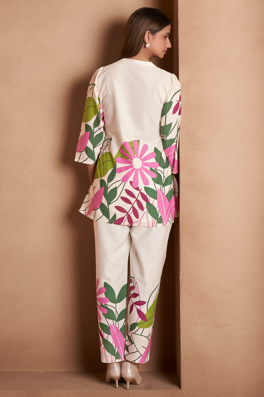 Off White Pure Cotton Floral Printed Co-Ord Set For Women