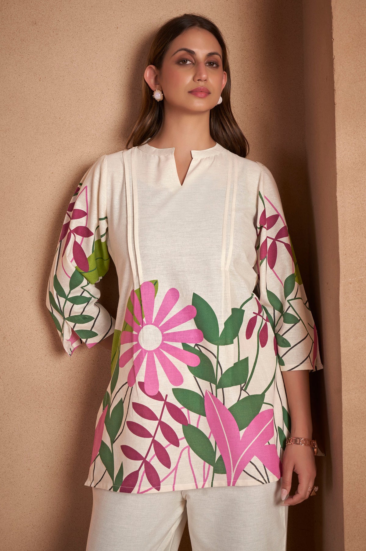 Off White Pure Cotton Floral Printed Co-Ord Set For Women
