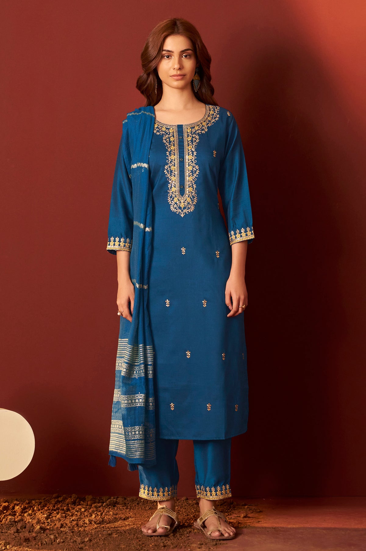 Rama Chinnon Embroidered Kurta Set With dupatta