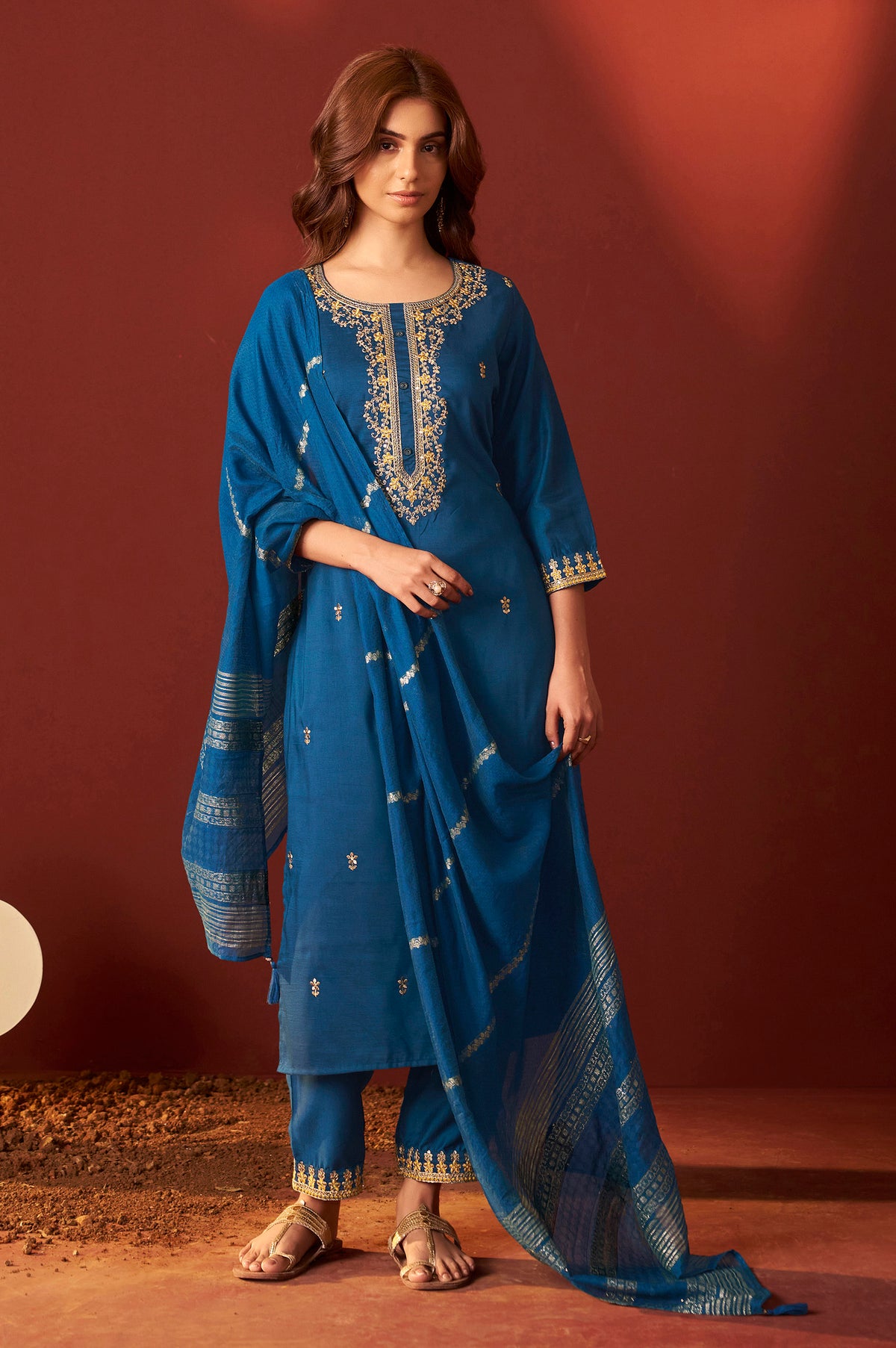 Rama Chinnon Embroidered Kurta Set With dupatta