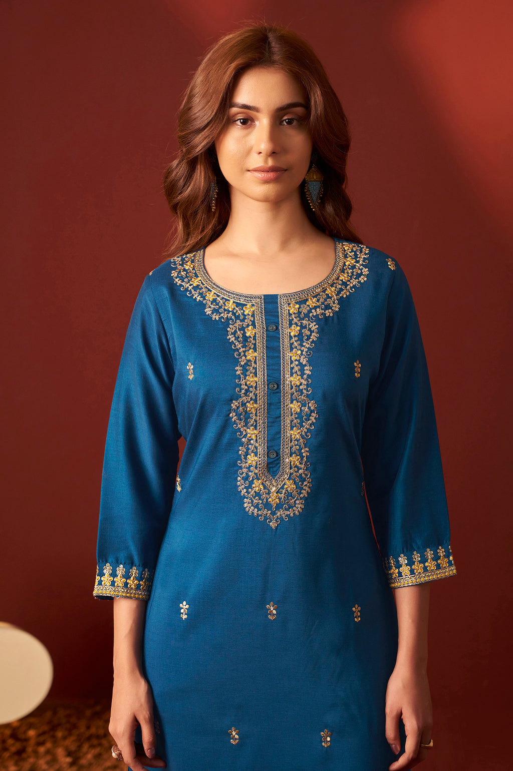 Rama Chinnon Embroidered Kurta Set With dupatta