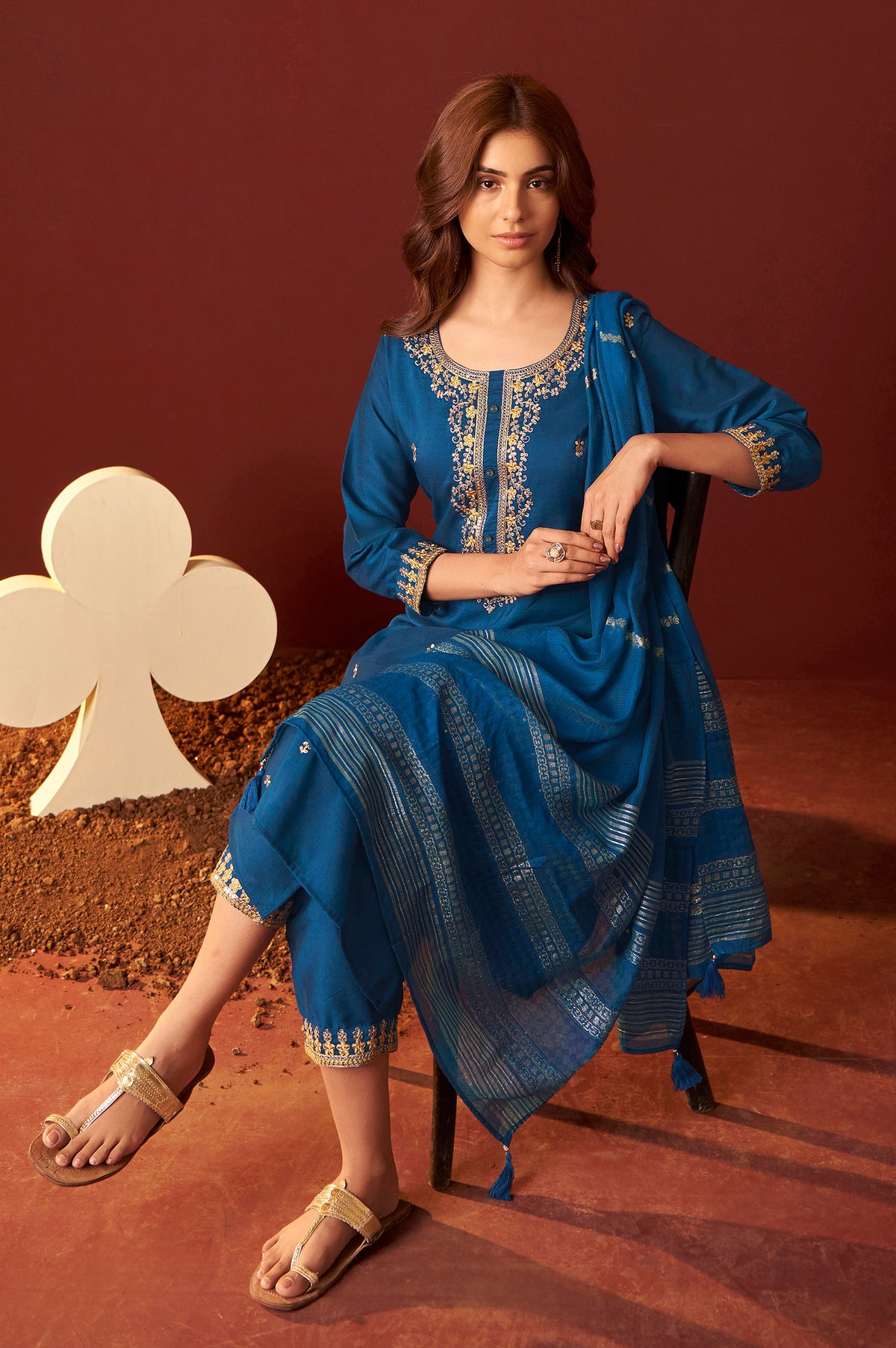 Rama Chinnon Embroidered Kurta Set With dupatta