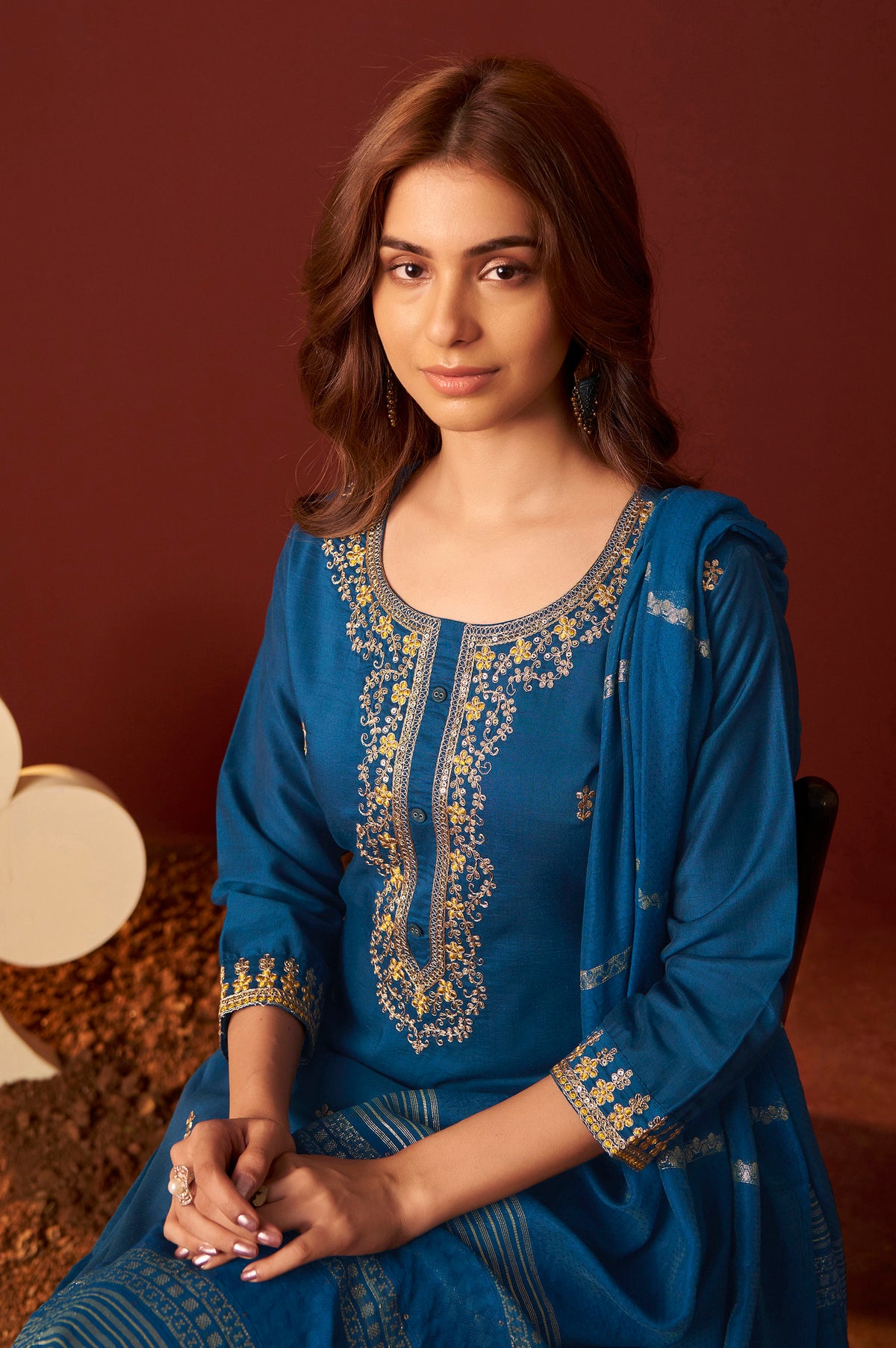 Rama Chinnon Embroidered Kurta Set With dupatta