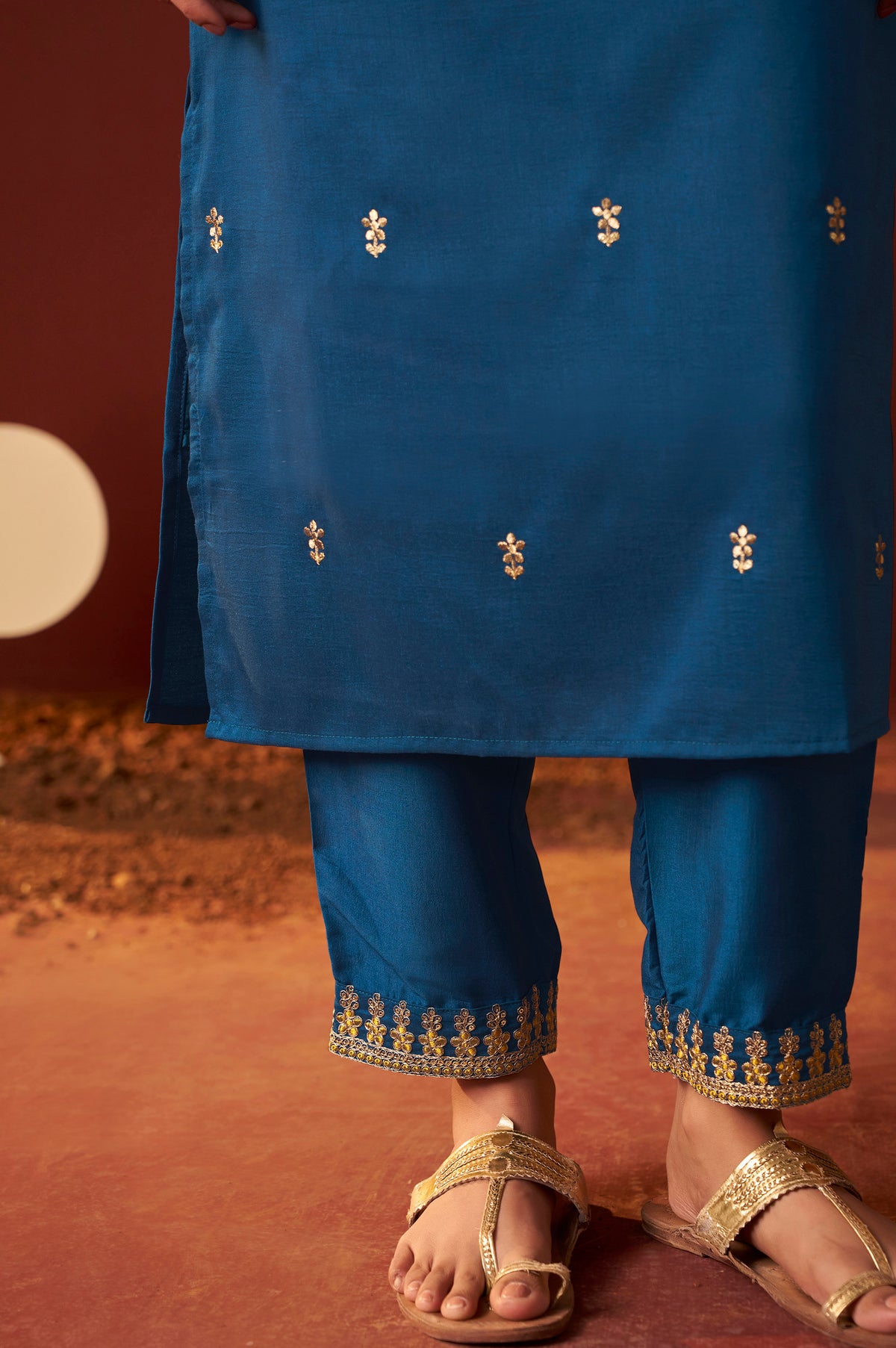 Rama Chinnon Embroidered Kurta Set With dupatta