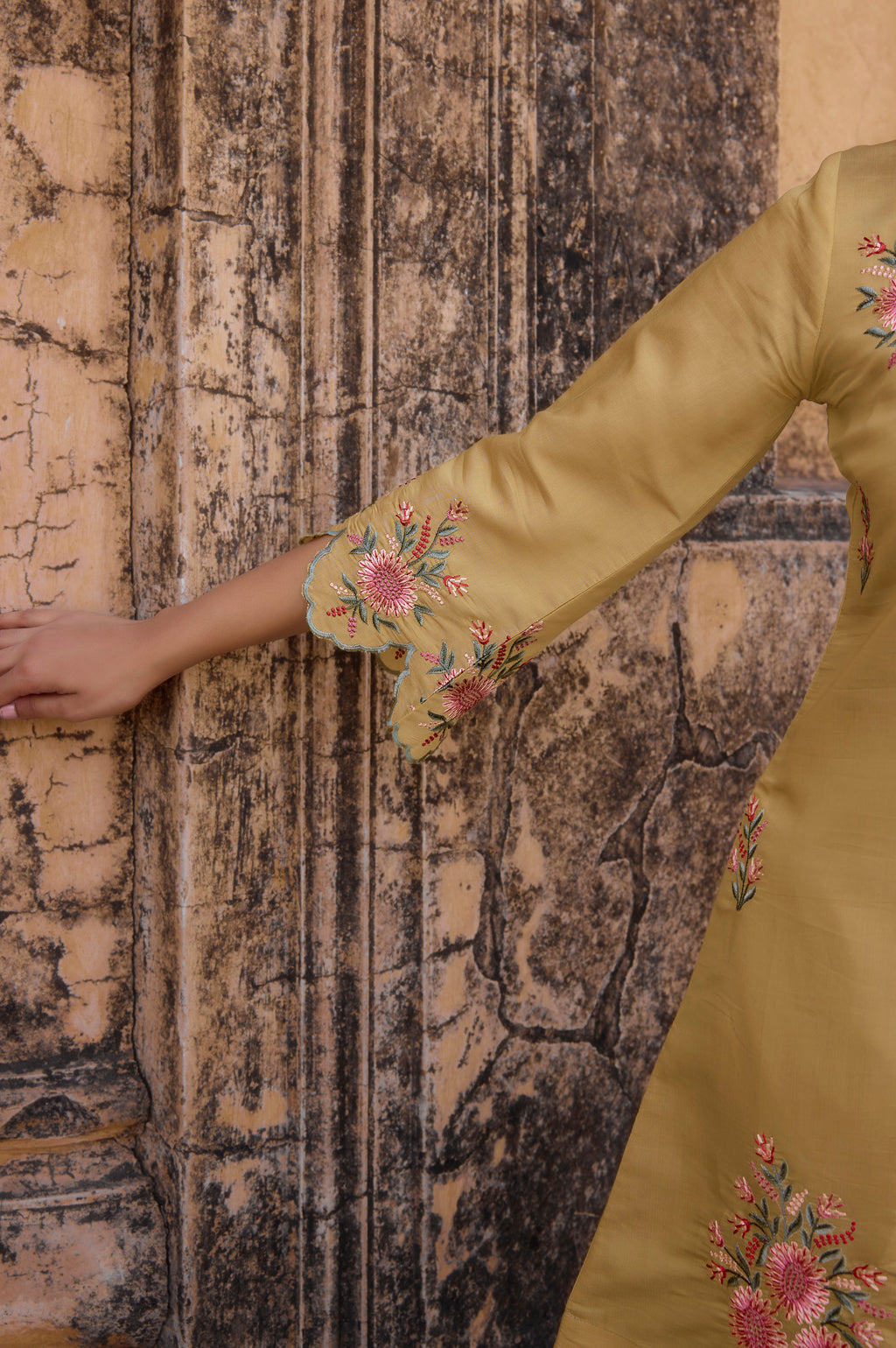 Women's Yellow Embroidered Roman Silk Co-Ord Set