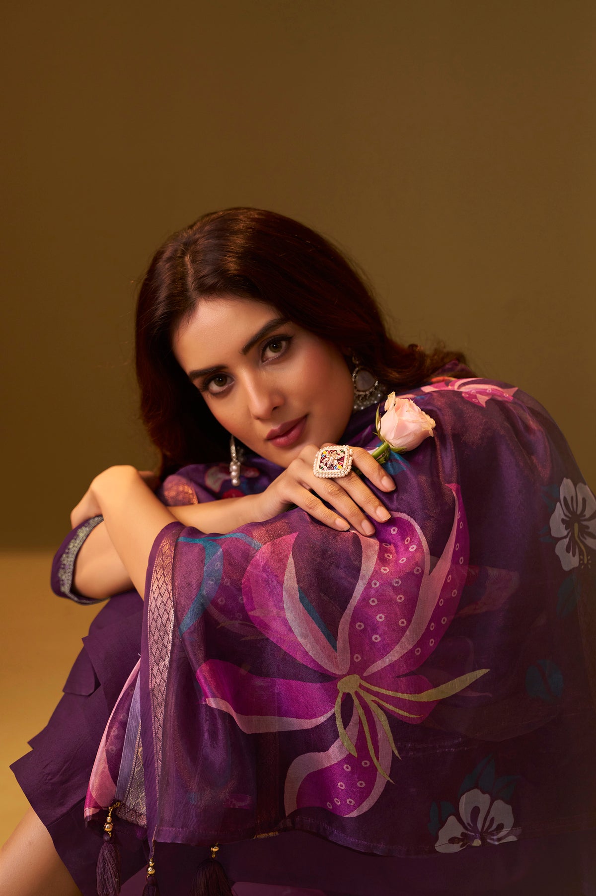 Women's Designer Wine Cotton Blend Embroidered Straight Kurta with Pant and Organza Jacquard Printed Dupatta Set