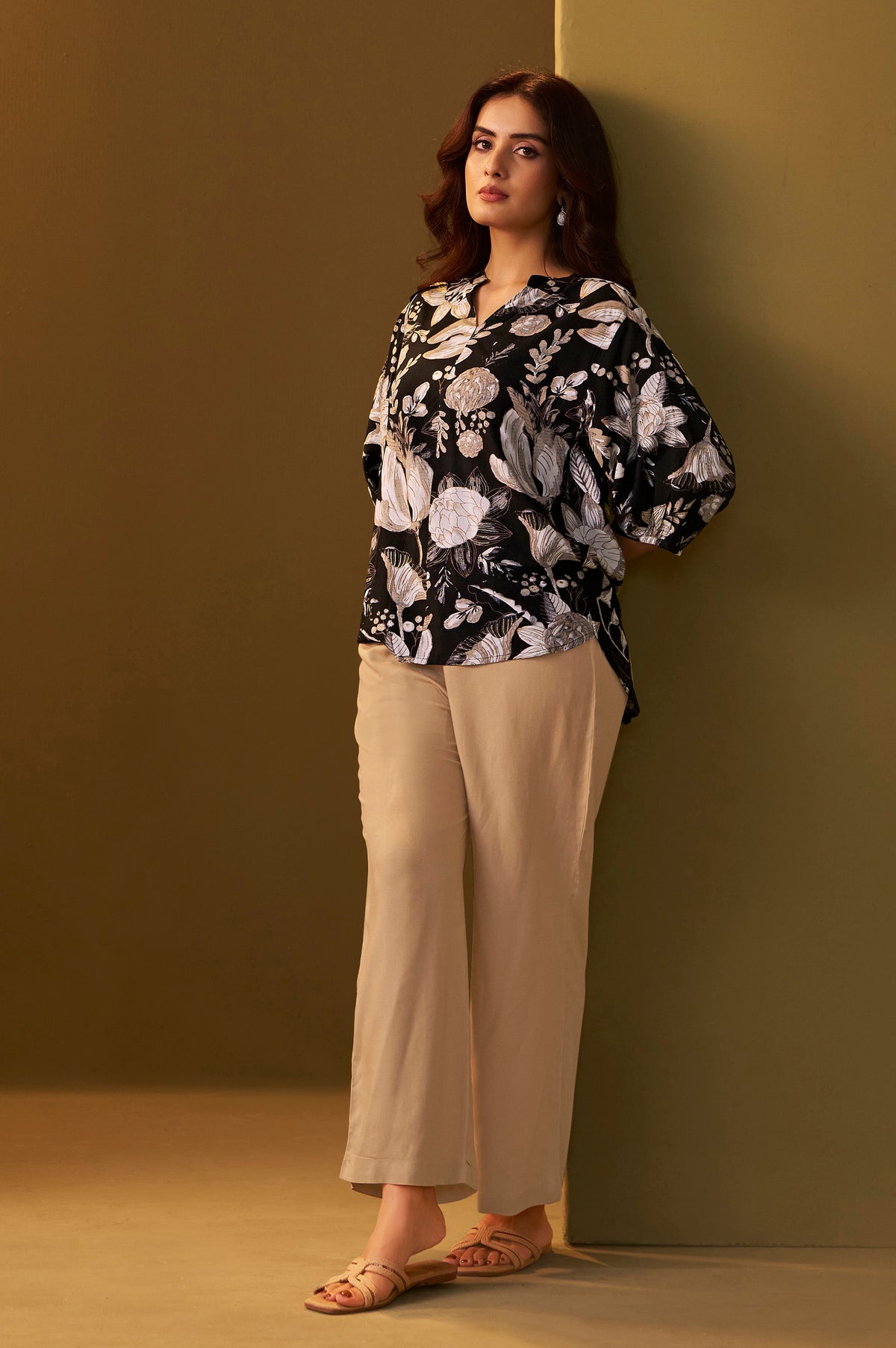 Black and Brown Viscose Reyon Printed Top and Pant Co-ord Set