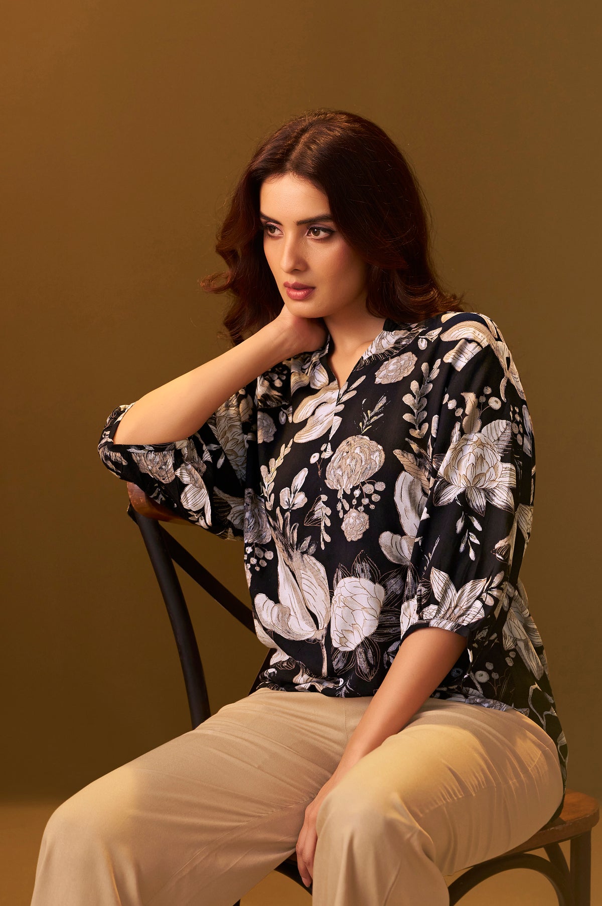 Black and Brown Viscose Reyon Printed Top and Pant Co-ord Set