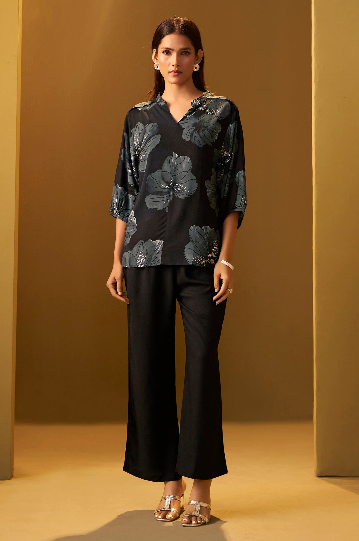 Black Viscose Reyon Printed Top and Pant Co-ord Set