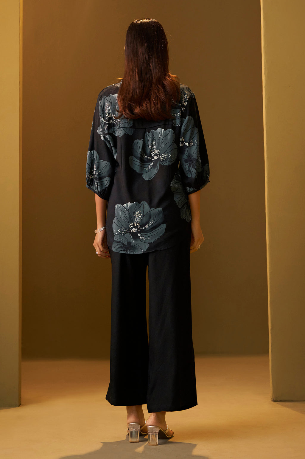 Black Viscose Reyon Printed Top and Pant Co-ord Set