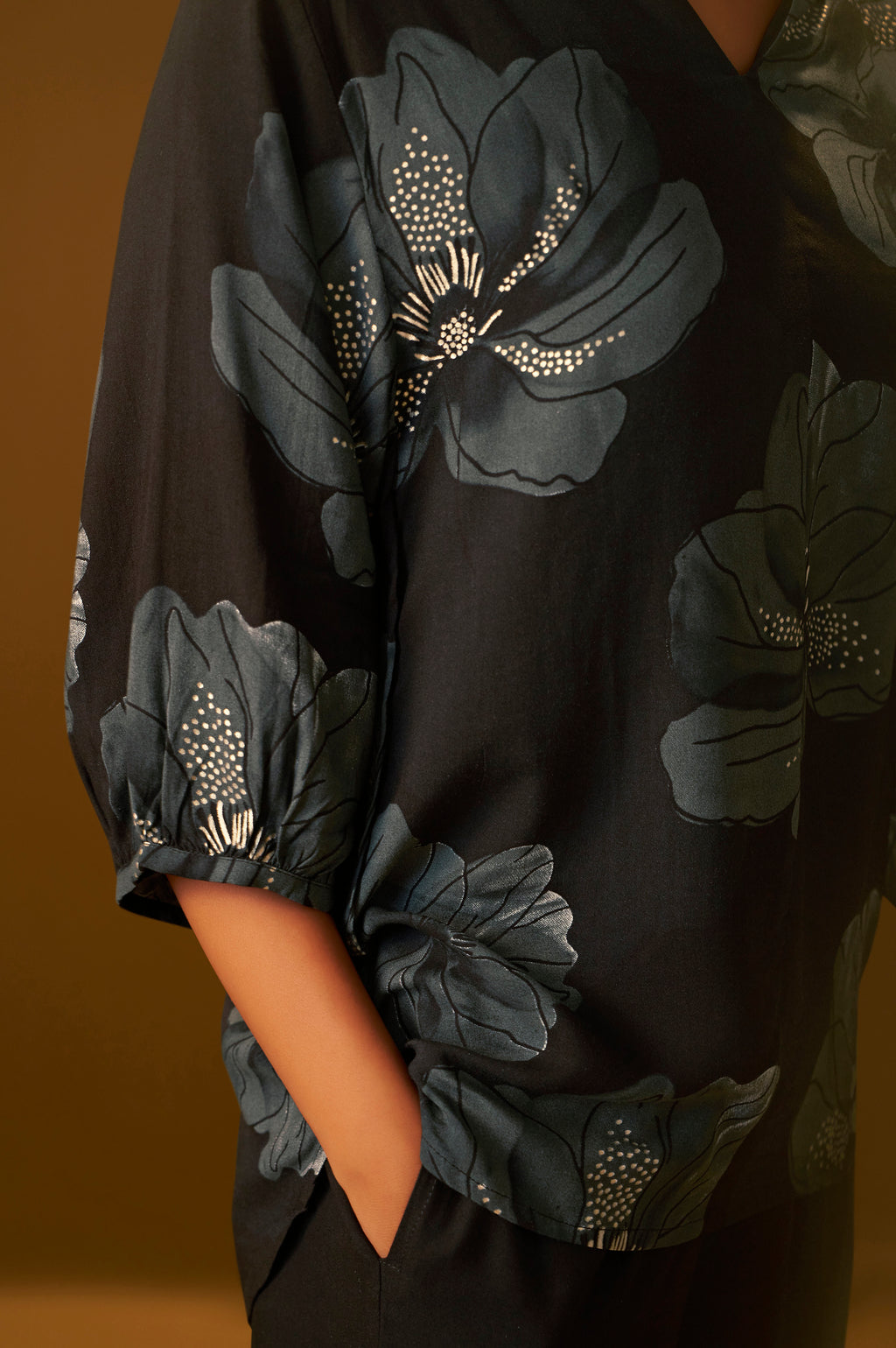 Black Viscose Reyon Printed Top and Pant Co-ord Set