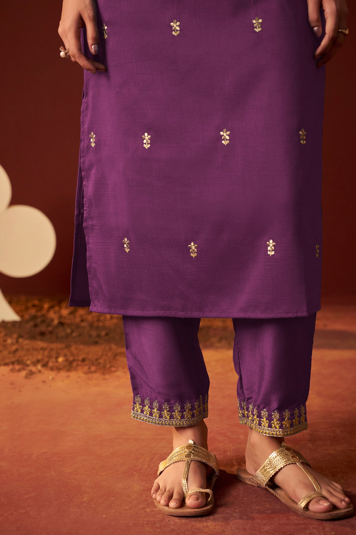 Purple Chinnon Embroidered Kurta Set With dupatta