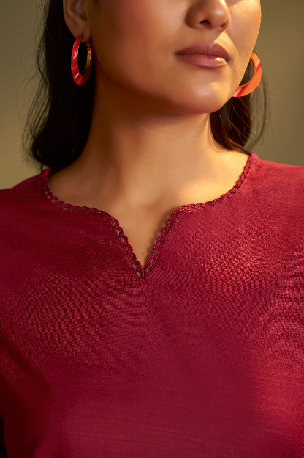 Women Rust Cotton Calf-Length Kurta with Pant & Cream Chanderi Printed Dupatta