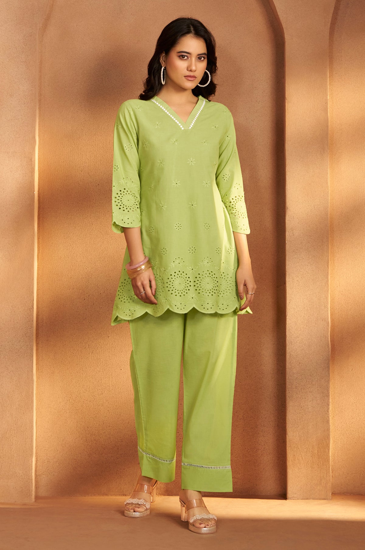Women’s Pure Cotton Green Schiffli Co-Ord Set