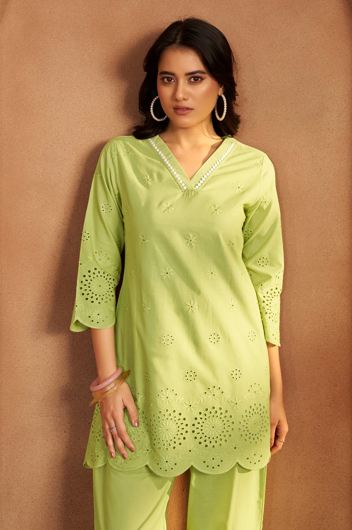 Women’s Pure Cotton Green Schiffli Co-Ord Set