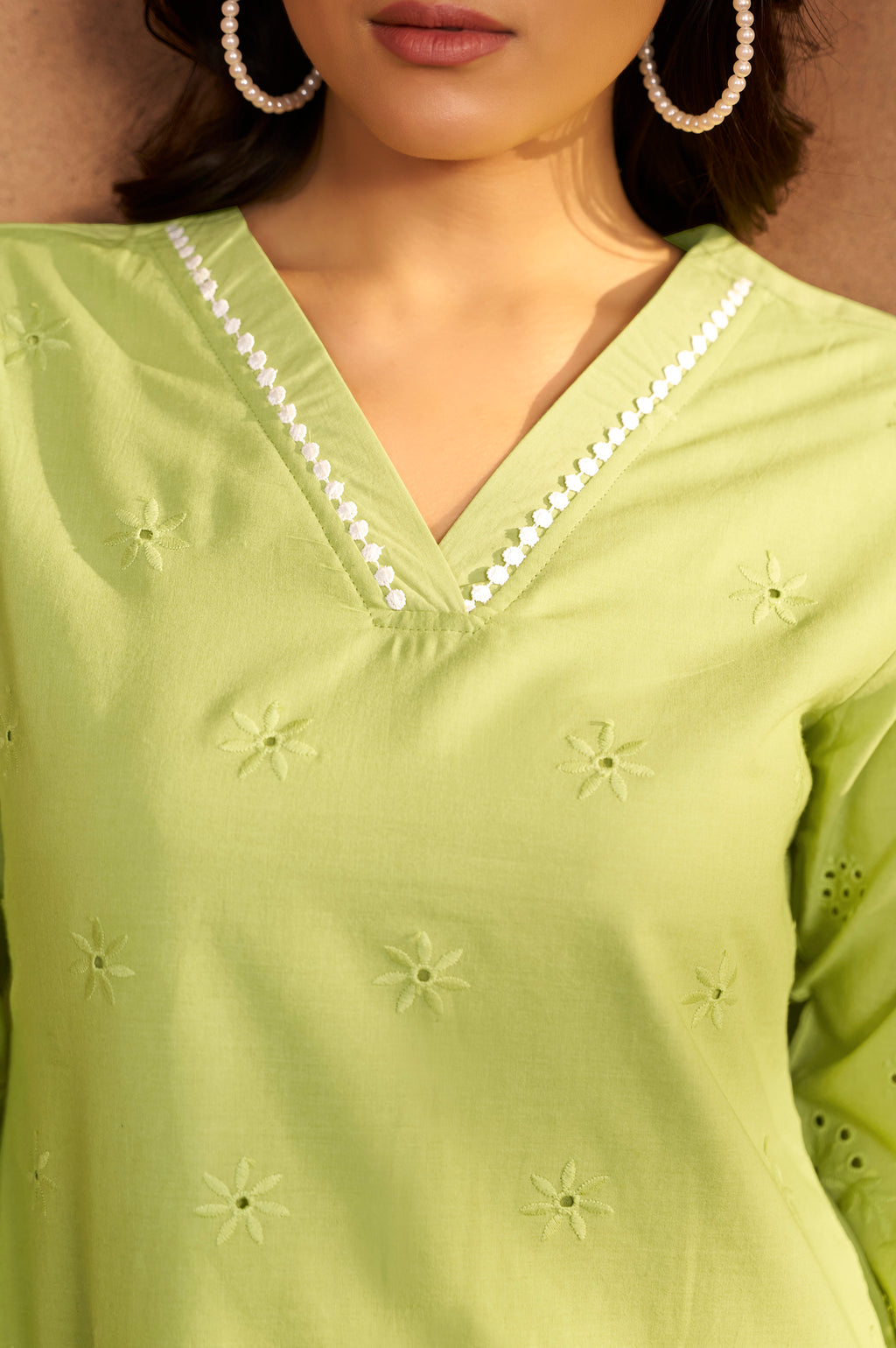Women’s Pure Cotton Green Schiffli Co-Ord Set