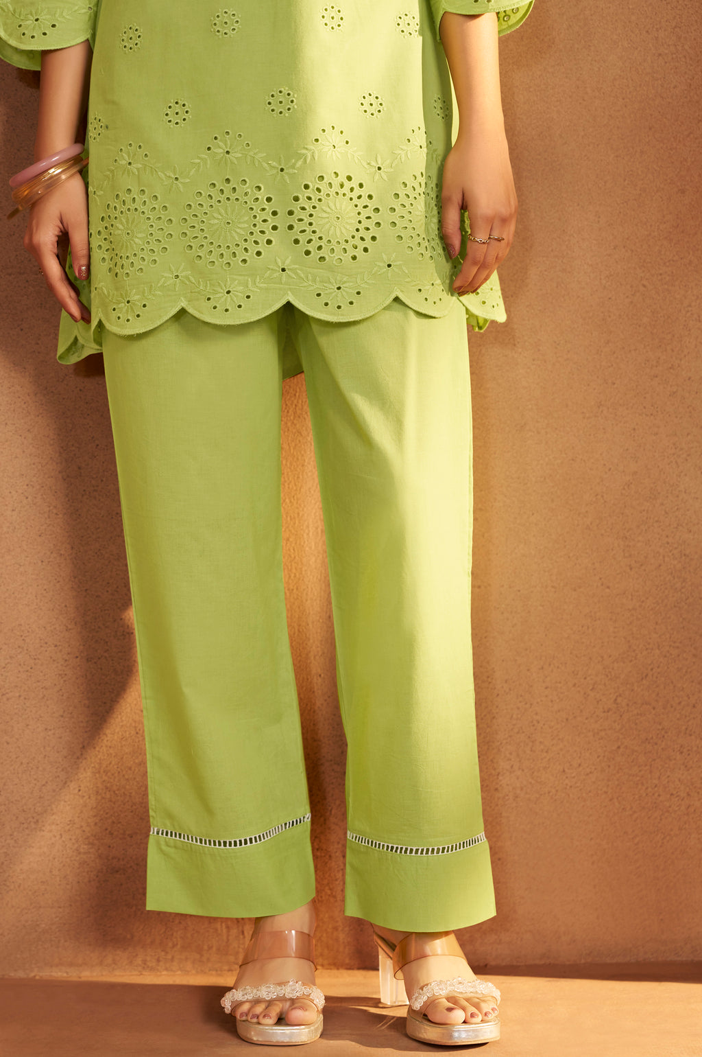 Women’s Pure Cotton Green Schiffli Co-Ord Set