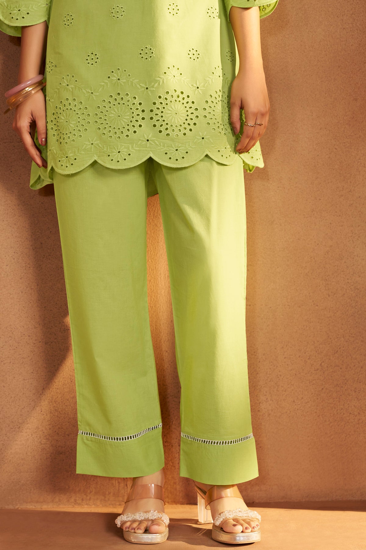 Women’s Pure Cotton Green Schiffli Co-Ord Set