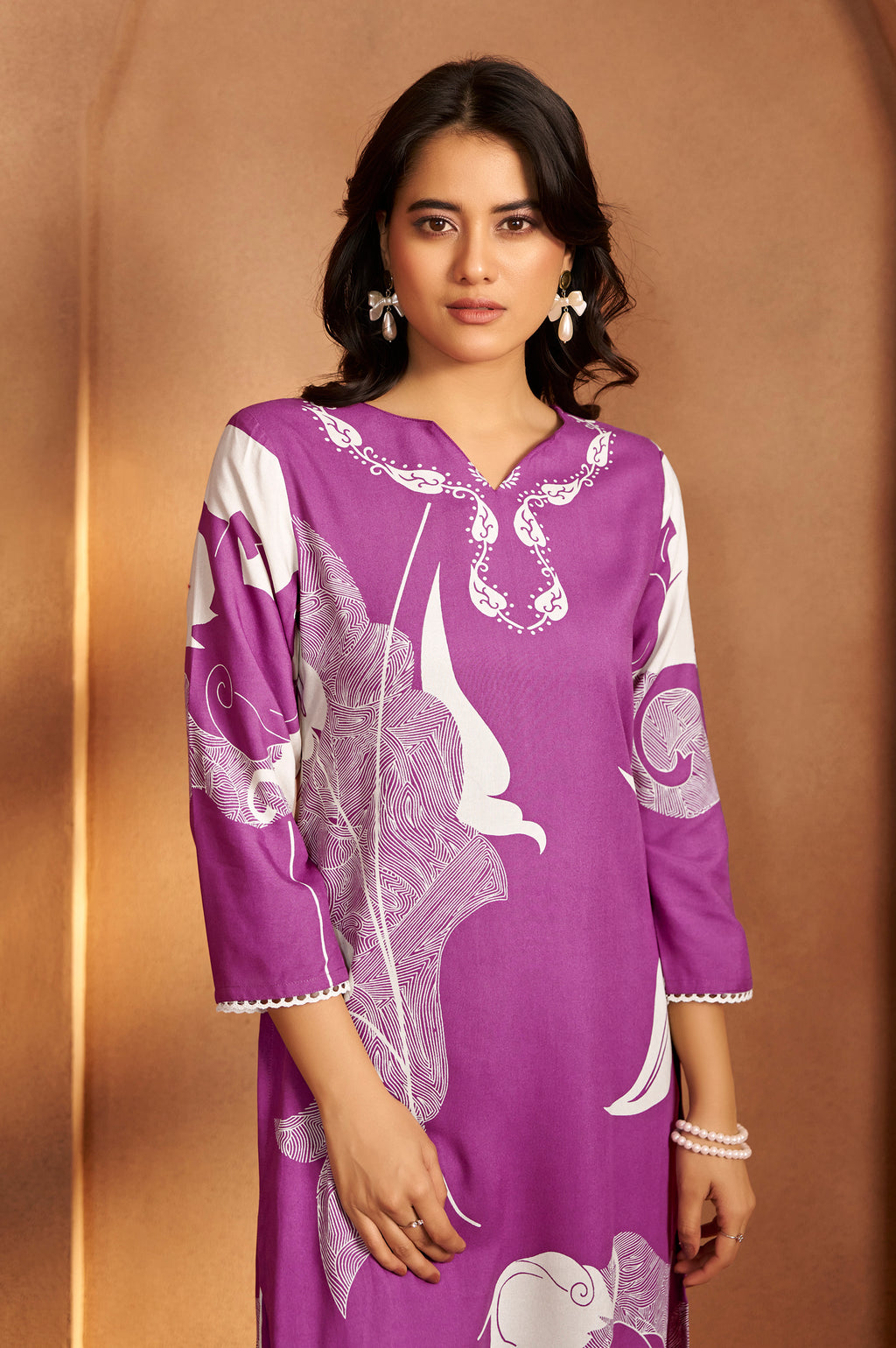 Purple Viscose Rayon Printed Straight Co-Ord Set