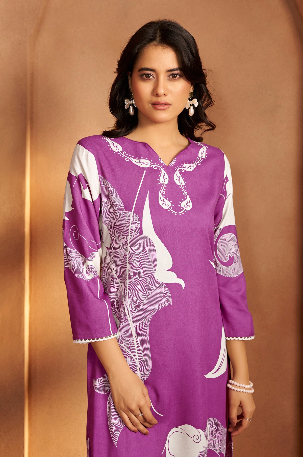 Purple Viscose Rayon Printed Straight Co-Ord Set