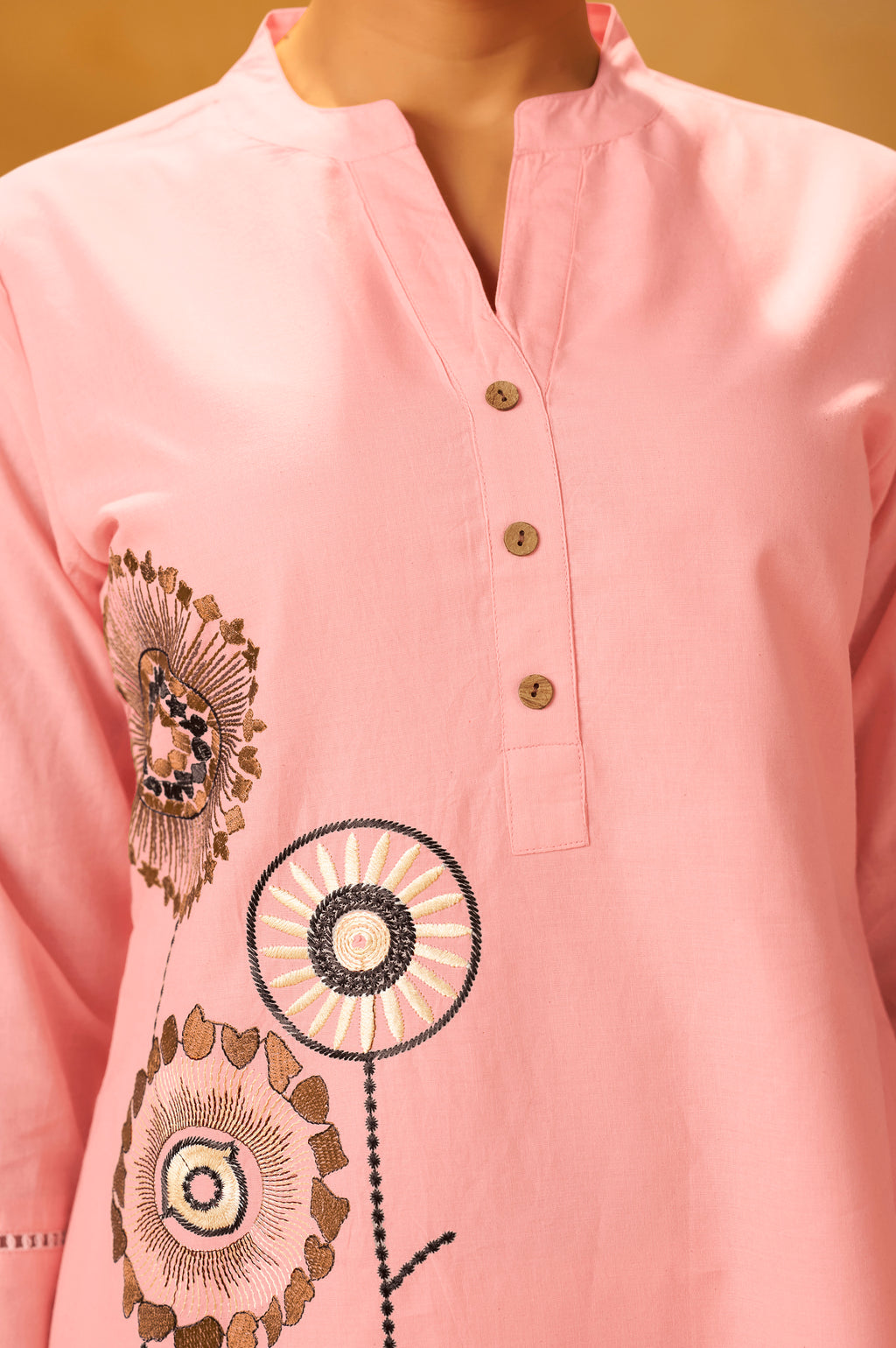 Women Pink Pure Cotton Embroidered Straight Kurta Co-Ord Set