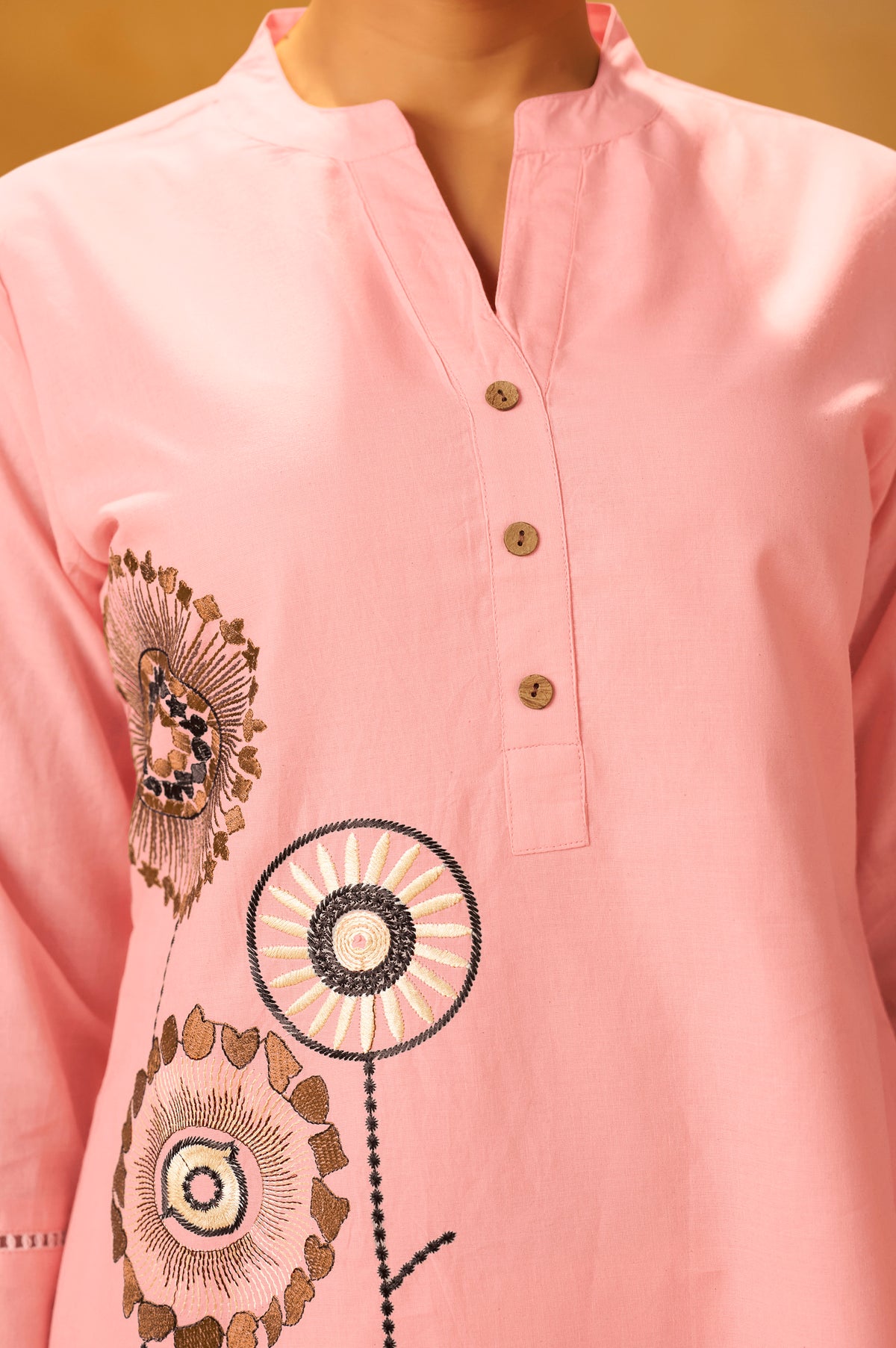 Women Pink Pure Cotton Embroidered Straight Kurta Co-Ord Set
