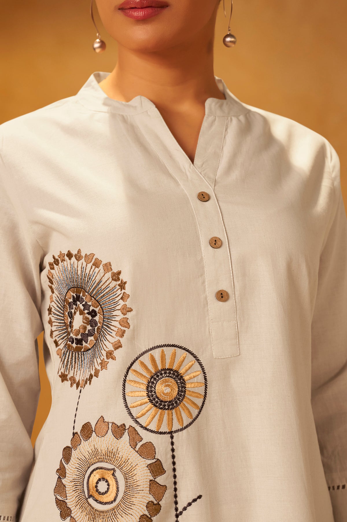 Women White Pure Cotton Embroidered Straight Kurta Co-Ord Set