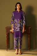 Purple Rayon Floral Printed Co-Ord Set For Women