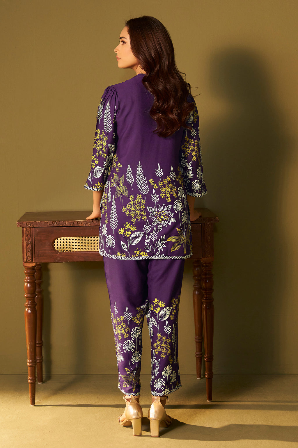Purple Rayon Floral Printed Co-Ord Set For Women