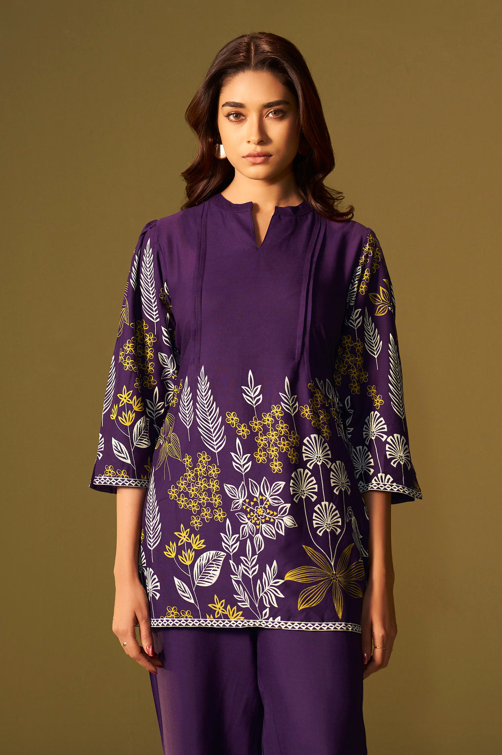 Purple Rayon Floral Printed Co-Ord Set For Women