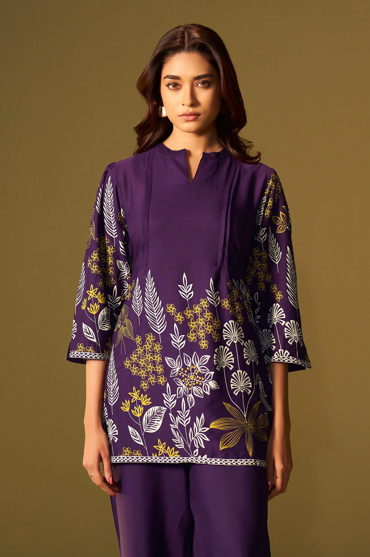 Purple Rayon Floral Printed Co-Ord Set For Women
