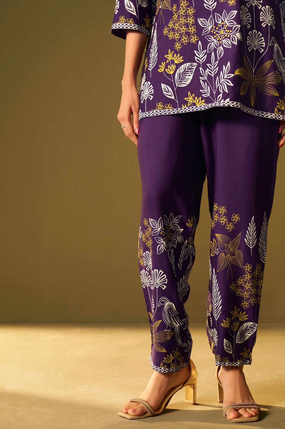 Purple Rayon Floral Printed Co-Ord Set For Women
