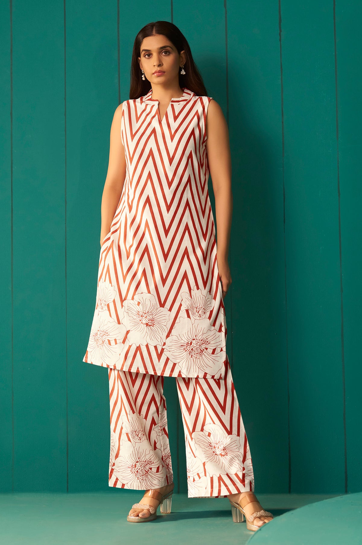 White Pure Cotton Printed Co-Ord Set For Women