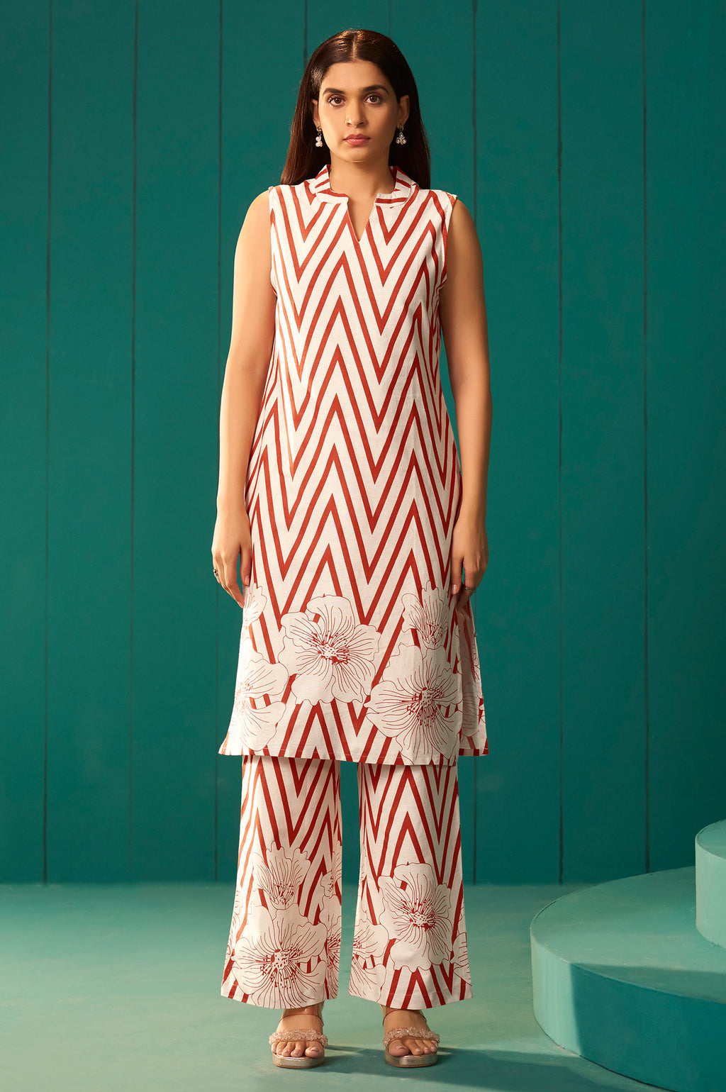 White Pure Cotton Printed Co-Ord Set For Women