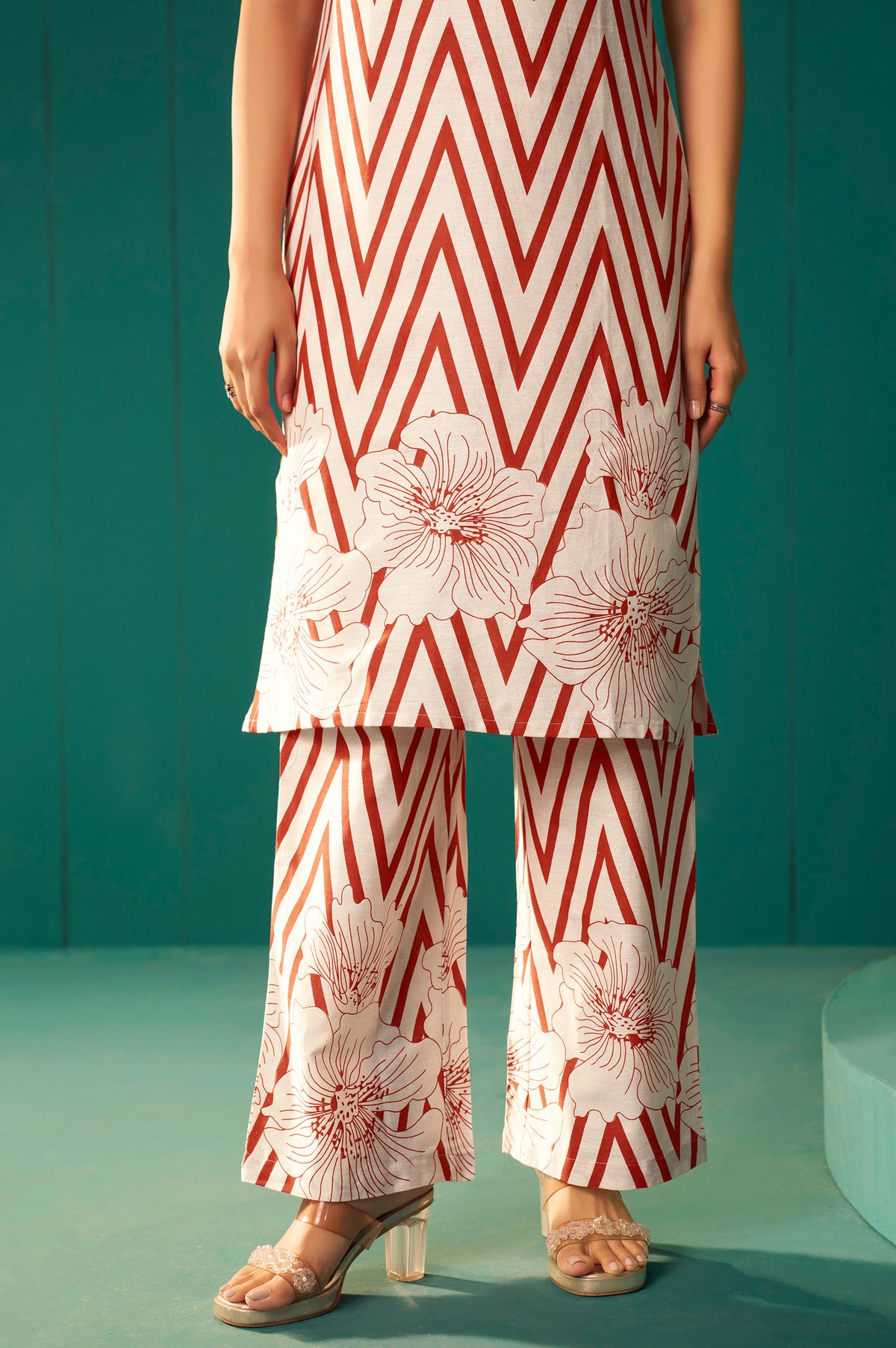 White Pure Cotton Printed Co-Ord Set For Women
