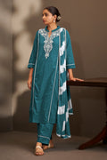 Rama Pure Cotton Schiffli Embroidered Straight Kurta Set with Cotton Pants & Najmin Chiffon Dupatta