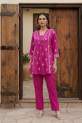 Baby Pink Pure Cotton Printed Fit & Flare Co-ord Set