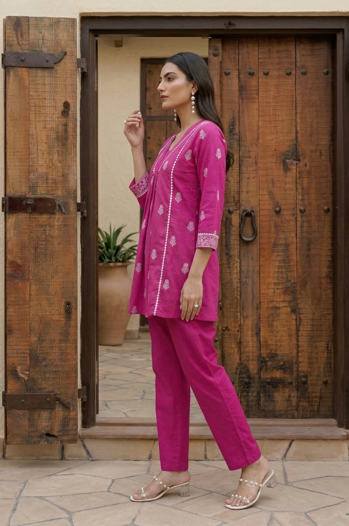 Baby Pink Pure Cotton Printed Fit & Flare Co-ord Set