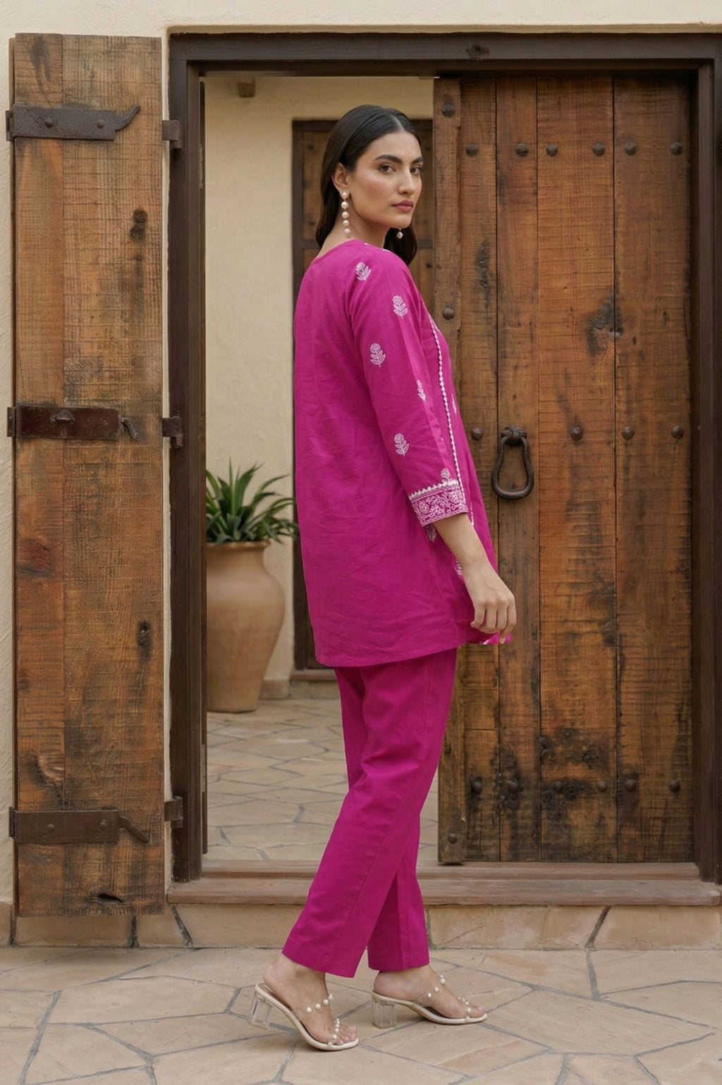 Baby Pink Pure Cotton Printed Fit & Flare Co-ord Set