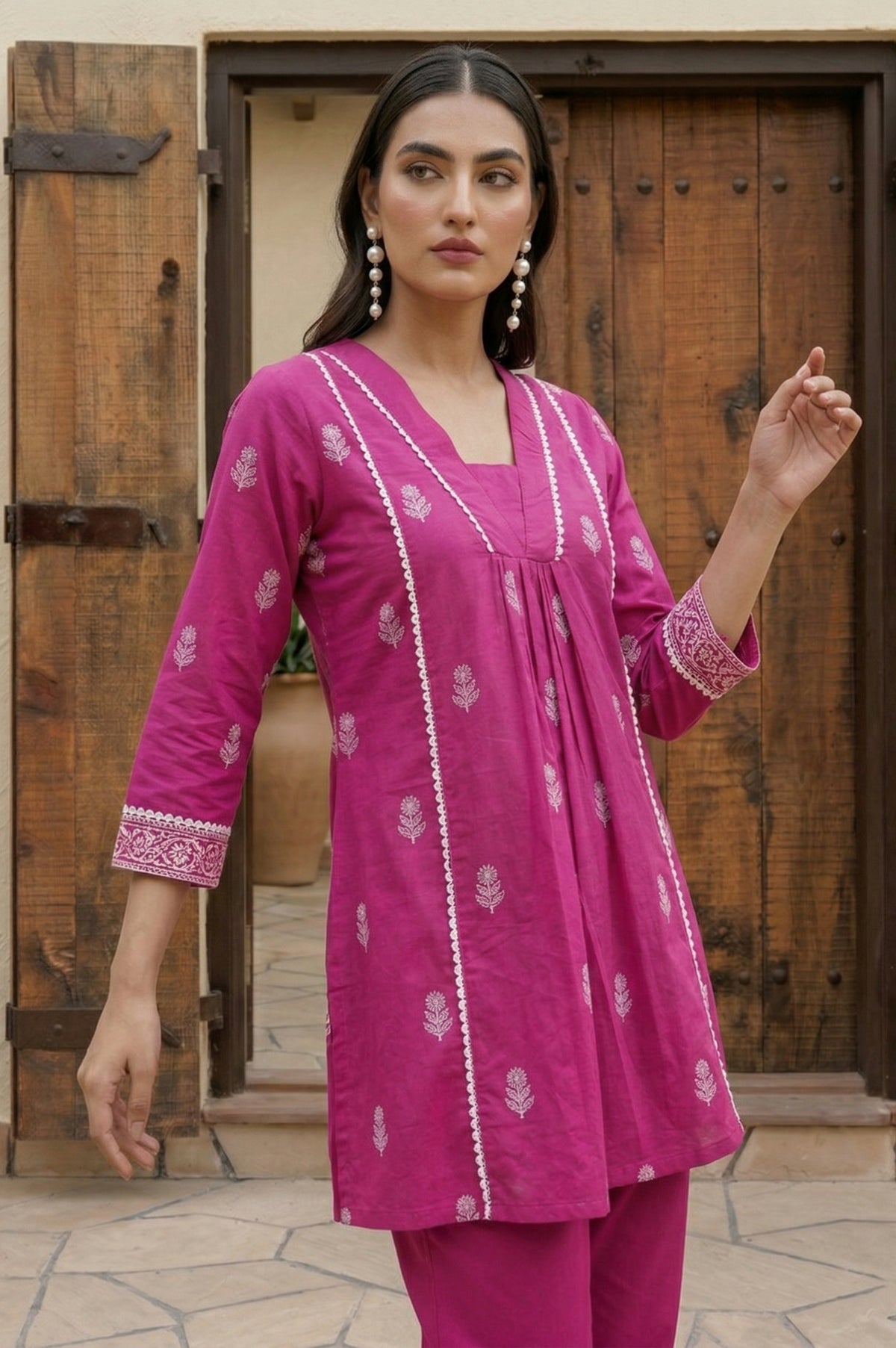 Baby Pink Pure Cotton Printed Fit & Flare Co-ord Set