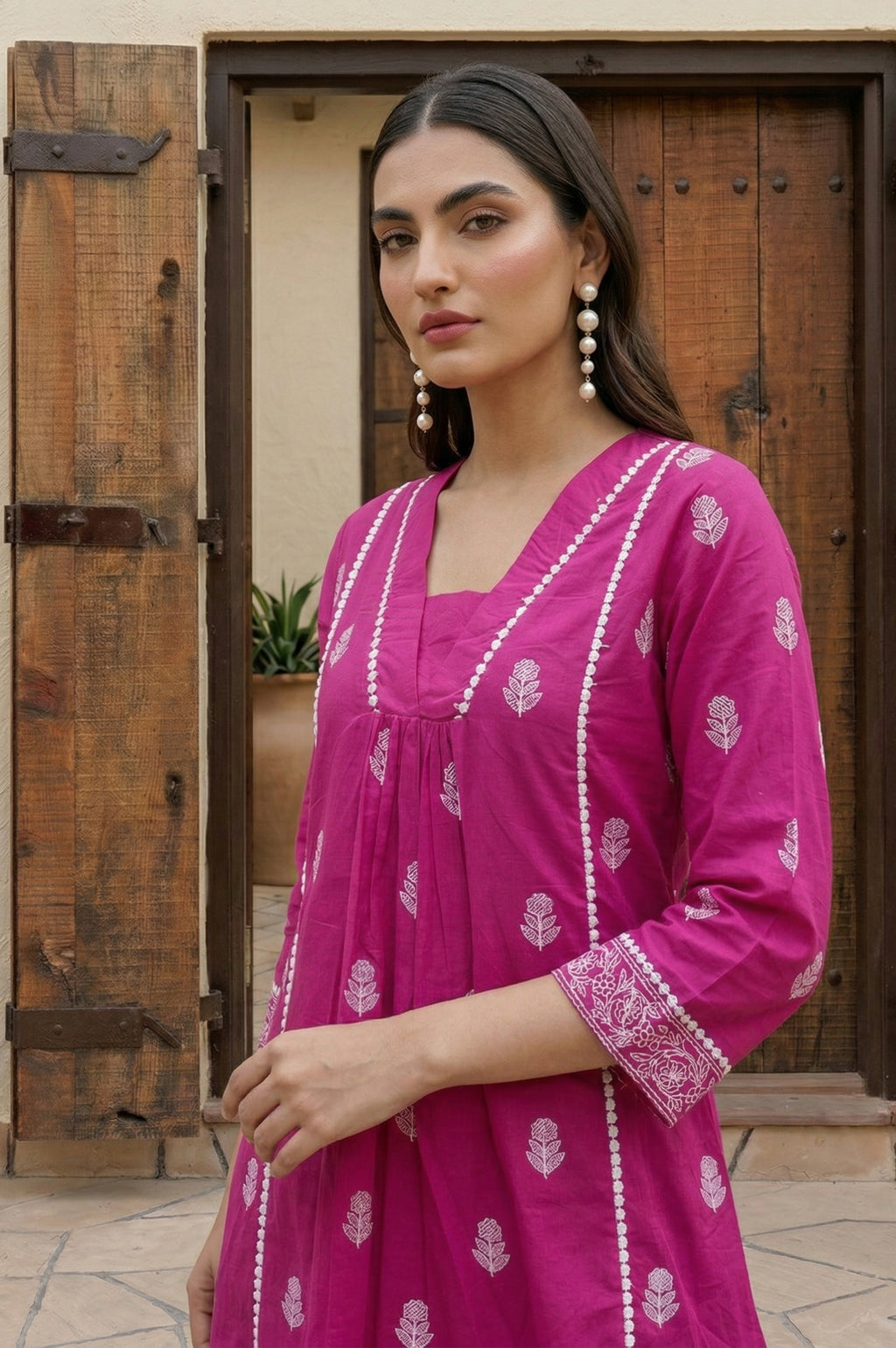 Baby Pink Pure Cotton Printed Fit & Flare Co-ord Set