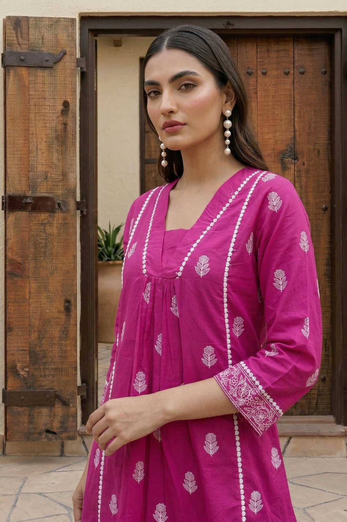 Baby Pink Pure Cotton Printed Fit & Flare Co-ord Set