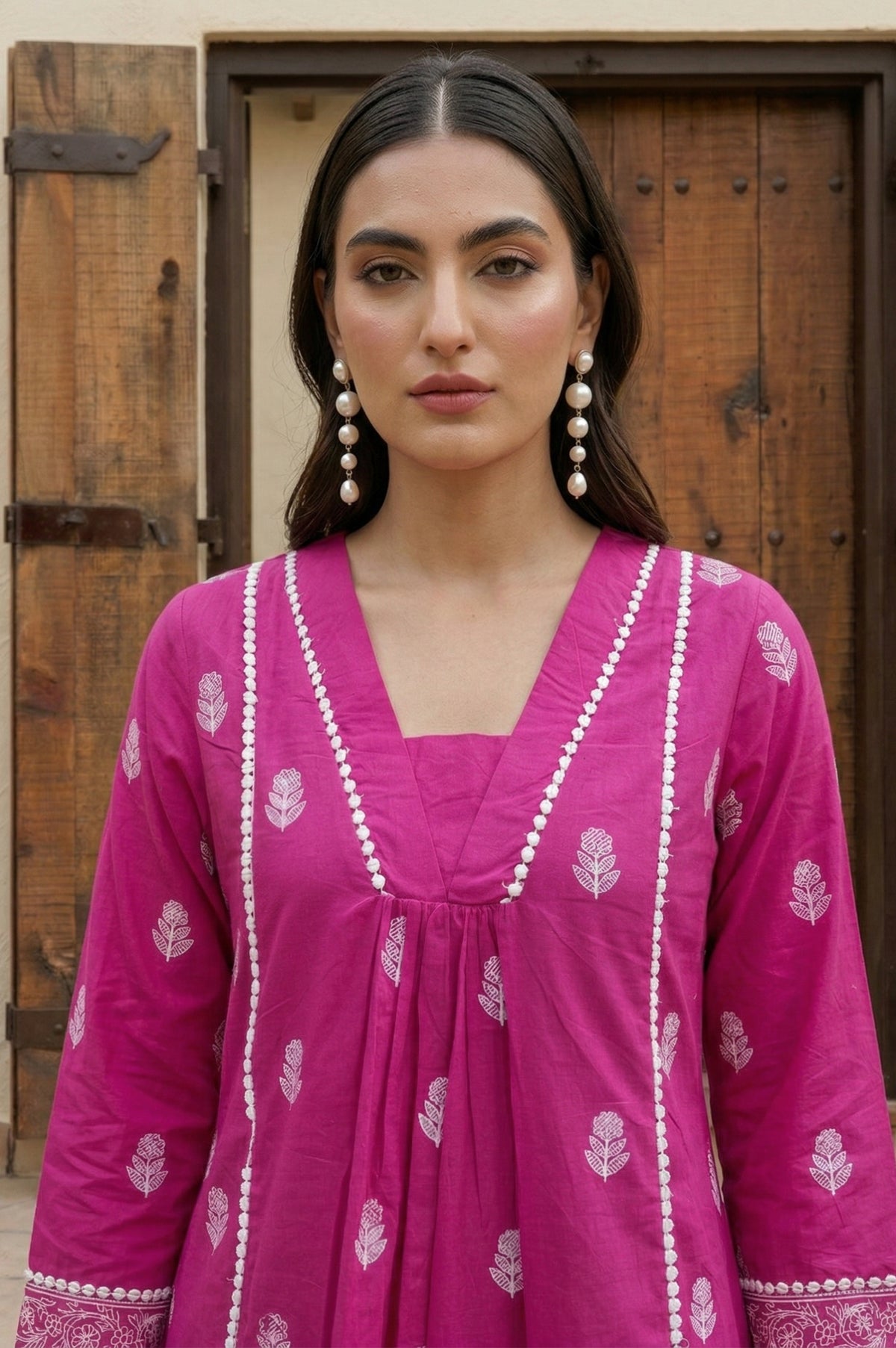 Baby Pink Pure Cotton Printed Fit & Flare Co-ord Set