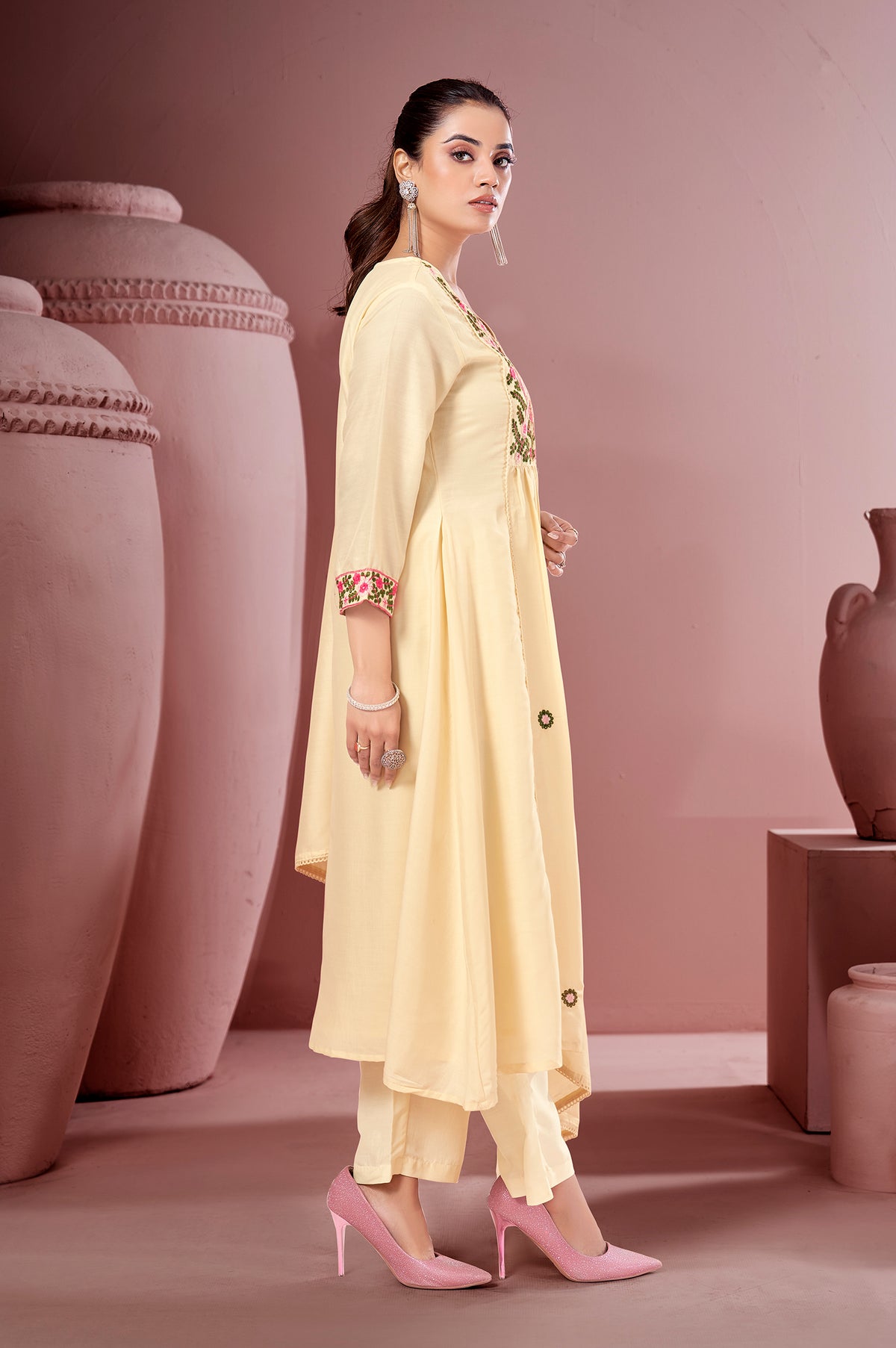 White Pure Cotton Embroidered Kurta Set with Dupatta