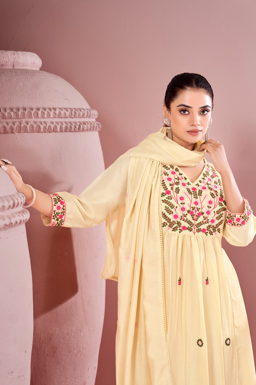 White Pure Cotton Embroidered Kurta Set with Dupatta